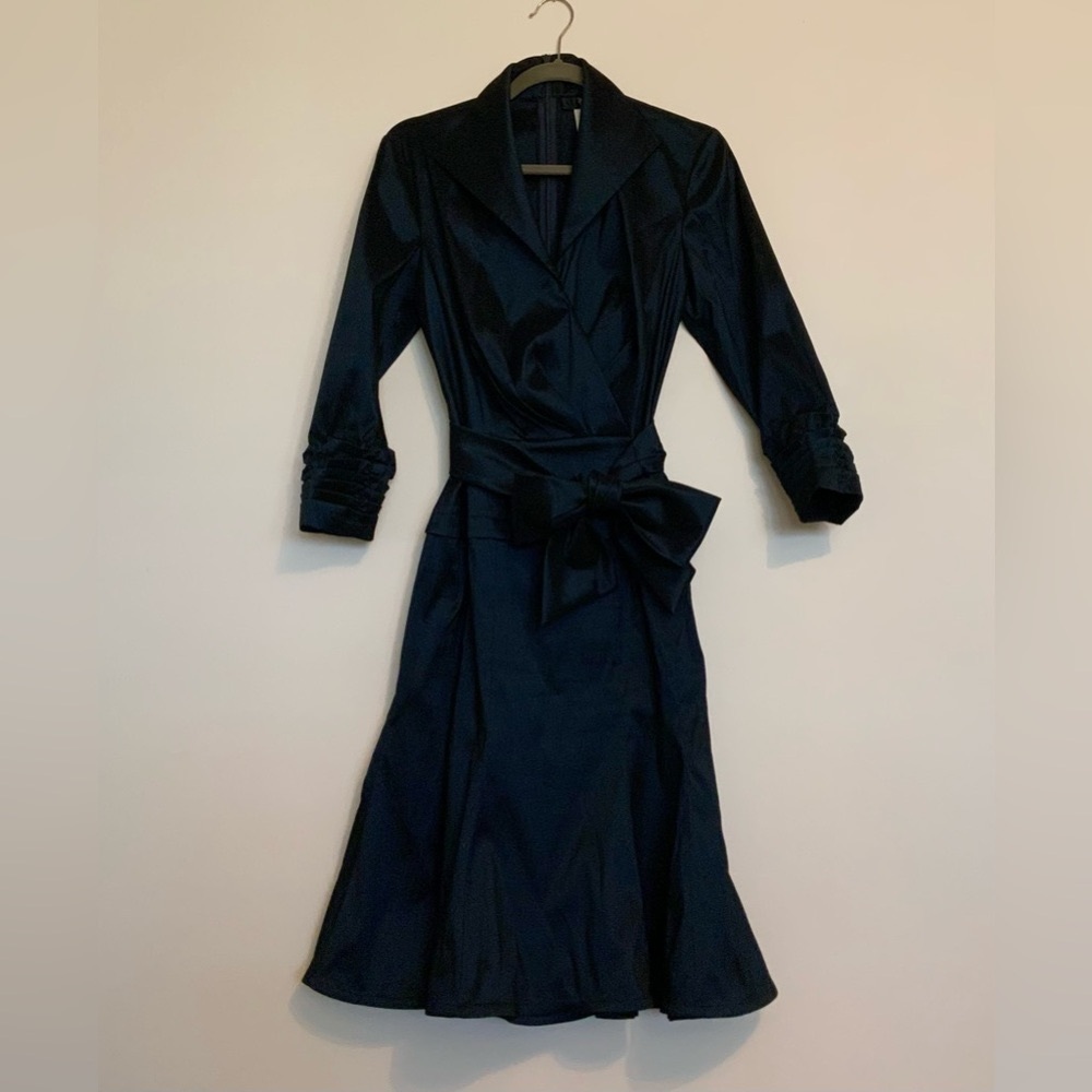 Tadashi shoji dark blue silk party dress